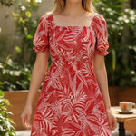 Banana Republic NWOT  Chiffon Leaf Print Dress Square Neckline Photo 1