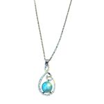 Blue Faux Tahitian Pearl Diamond Silver Necklace 20" Photo 4