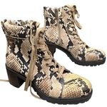 Vince Camuto Gaviana Boots Womens 7 Leather Snake Print Lace Up Modern Lug Sole Photo 3