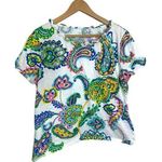 Talbots Size XL Paisley Floral Blouse Shirt Top Summer Blue Beach Pop Soft White Photo 0