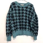 Loft ANN TAYLOR Petites Houndstooth Sweater Teal Blue Black Drop Shoulder PETITE Photo 1