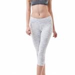 Tesla  Mid-Rise White Grey Cropped Heather‎ Marl Space Dye Leggings Small Photo 2