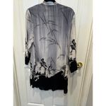 Diane Gilman  Women's Gray Black 100% Silk Floral Print Long Sleeves Top Size M Photo 1