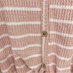 Fantastic Fawn  Pink & White Striped Ruffled Sleeve Button Down Blouse Womens L Photo 2