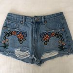 Molly green Floral Embroidered Cut Off Denim Shorts Photo 0
