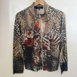 Y2K B.L.E.U. Leopard Snake Print Colorful Studded Rhinestone Zip Peplum Sweater Photo 0