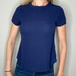 Mine Casual Short Sleeve Top Shirt Blouse Dark Navy Blue Brushed Gold S SM Small Photo 0