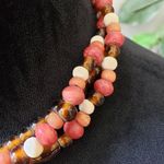 Womens Multi Tibetan Carnelian Agate & Dzi Beads Choker Necklace Button Closure Pink Photo 3