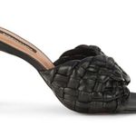 BCBGMAXAZRIA Barba Leather Woven Braided Square Toe Mule Sandal Heels Black 9 Photo 2