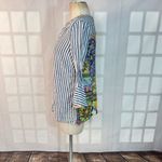 John Mark blue white stripe bell sleeve colorful print back blouse size small Photo 6