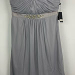 Adrianna Papell  Gray Jeweled‎ Waistband Strapless Flowy Chiffon Mini Dress Photo 0
