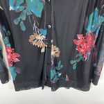 Chico's Semi Sheer Shirt Sweater Black 2/XL Button Up Lined Floral Colorful Photo 2