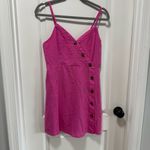 American Eagle Button Wrap Mini Dress NWT size Medium SHORT Linen Blend Hot Pink Photo 1