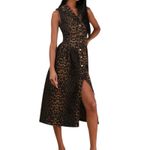 Lulus NWOT Levon Brown Leopard Print Denim Button Front Midi Dress Size Small Photo 1
