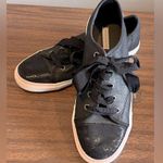 Isaac Mizrahi  Live! Black Leather Embossed Eel Ribbon Tie Sneakers, Size 7.5 Photo 0