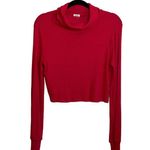 Garage Solid Red Ribbed Turtleneck Long Sleeve Cropped Top Photo 0