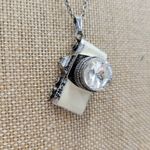 Silver Tone Camera Charm Pendant Rhinestone Accent Necklace Photographer Jewelry Photo 1