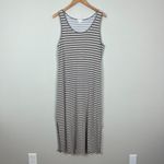 Garnet Hill Midi Dress Womens Large Taupe White Stripe Slits Sleeveless Tank L Photo 13
