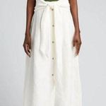 Vince  Belted Button Front Linen Blend Midi Skirt Ivory 1X Photo 0