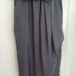 Entro Black Satin Bubble Puff Sleeves Faux Wrap Dress High Low Hem Belt‎ Midi S Photo 7