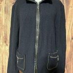 St. John  Jacket Vintage Women Black Sz 14 XL Knit Leather Trim Career Elegant Photo 0