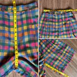 Vintage TanJay Rainbow Checkered Gingham High Rise Pleated Shorts Colorful Plaid Blue Size XS Photo 15