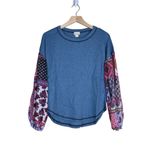 Baea Women's M Boho Mixed Sleeve Denim Blue Top NEW Size M Photo 0