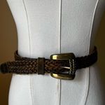Vintage 1991 Liz Claiborne Belt Braided Brown Leather Gold Tone Chunky Buckle XS Photo 3