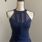 B Darlin Fit & Flare Halter Mini Dress sz 1/2 Navy Blue Mesh Cutout Party Dress Photo 4