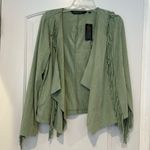NWT Colleen Lopez Faux Suede Fringe Lightweight Jacket Sage Green Sz S Photo 1