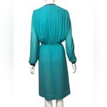 Victor Costa 70’s Turquoise Long Sleeve Pleated Dress Size 12 Blue Photo 2