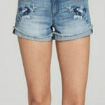 Adam Levine Mid Rise Floral Embroidered Jean Shorts Photo 0