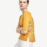 Ann Taylor NWT  Mustard Eylet  Short Sleeve Knit Top Photo 1