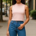 Divided H&M Pastel Pink Heart Embroidered Sleeveless Mock Neck Small Crop Top Photo 9