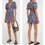 STAUD NWT  Size 10 Milla Rainbow Flower Print Puff Sleeve V Neck Mini Dress Photo 4