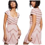 Free People New Dusty Toasted Mink Pink Elle Striped A-Line Mini Dress 4 Small Photo 10