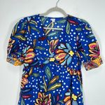 Tabitha Brown Blue Floral Puff Sleeve Maxi Dress Women Size 8 Linen Blend Resort Photo 4