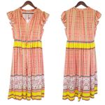 Gibson Latimer  Sleeveless Stripe‎ Print Midi Dress Orange Peach Size Large New Photo 1