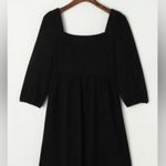Black Square Neck Puff Sleeve Dress Country Western Faux Suede NEW Size L Photo 3