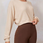 SheIn  Cream Cropped Ribbed Sweater | Women’s S | Long Sleeve Knit Top Photo 0