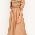 Old Navy NEW Fit & Flare Off-The-Shoulder Puff-Sleeve Smocked Cotton-Poplin Midi Dress Photo 0