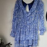 ZARA  Blue White Floral Ruffle Long Sleeve Short Romper Size S Photo 1