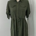 Paper Crane Large Green Short Sleeve Collared Button Down Shirt Dress w/Pockets Photo 1