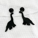 Black & White Brontosaurus Dinosaur Skeleton Earrings, Dinosaur Bone Earrings Photo 1