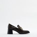 ZARA Heeled Loafers with Gold Buckle Photo 1