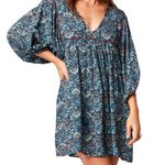 Band Of The Free New Floral Print Tassel Tie Babydoll Mini Dress Teal Size Small Photo 0