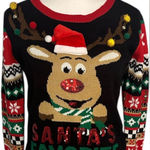 No Boundaries  Festive Reindeer Sweater - Black, Red, Green Photo 0