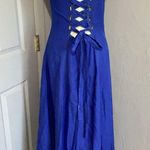 Maeve  Elseby Lace Up Midi Blue Sleeveless Dress Linen Blend S Photo 4