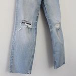 AQUA Yoke Detail Distressed Straight Leg Jeans in Light Wash Photo 4