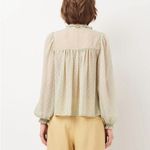 ZARA Green Sheer Ruffled Polka Dot Blouse Balloon Long Sleeve Size SMALL Photo 3